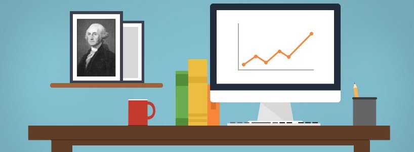 A portrait of George Washington next to a graph on a computer