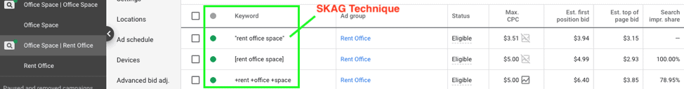 google ads account skag structure