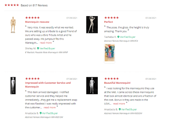 5 Star Customer Reviews for Mannequin Mall