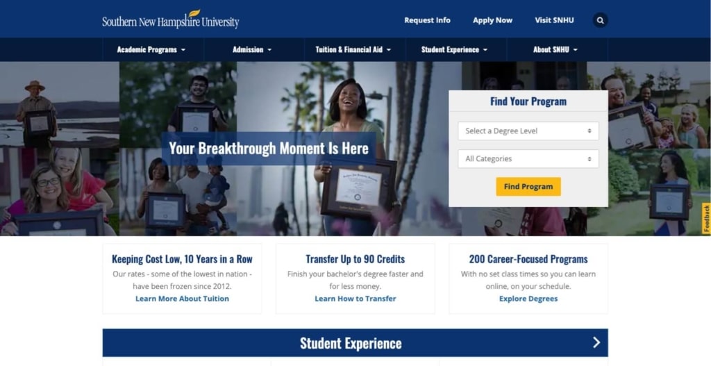 Higher Education Website Design CTAs: SNHU