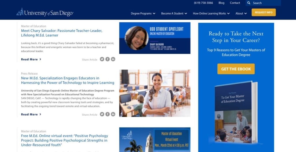 Higher Education Website Design Offers: University of San Diego Online