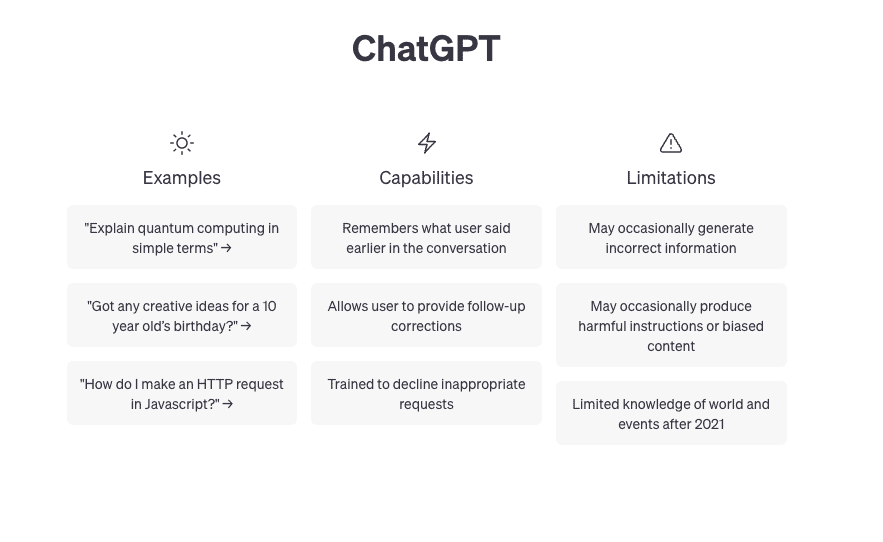chart showing 3 examples of limitations that chatgpt has when it comes to seo and content marketing
