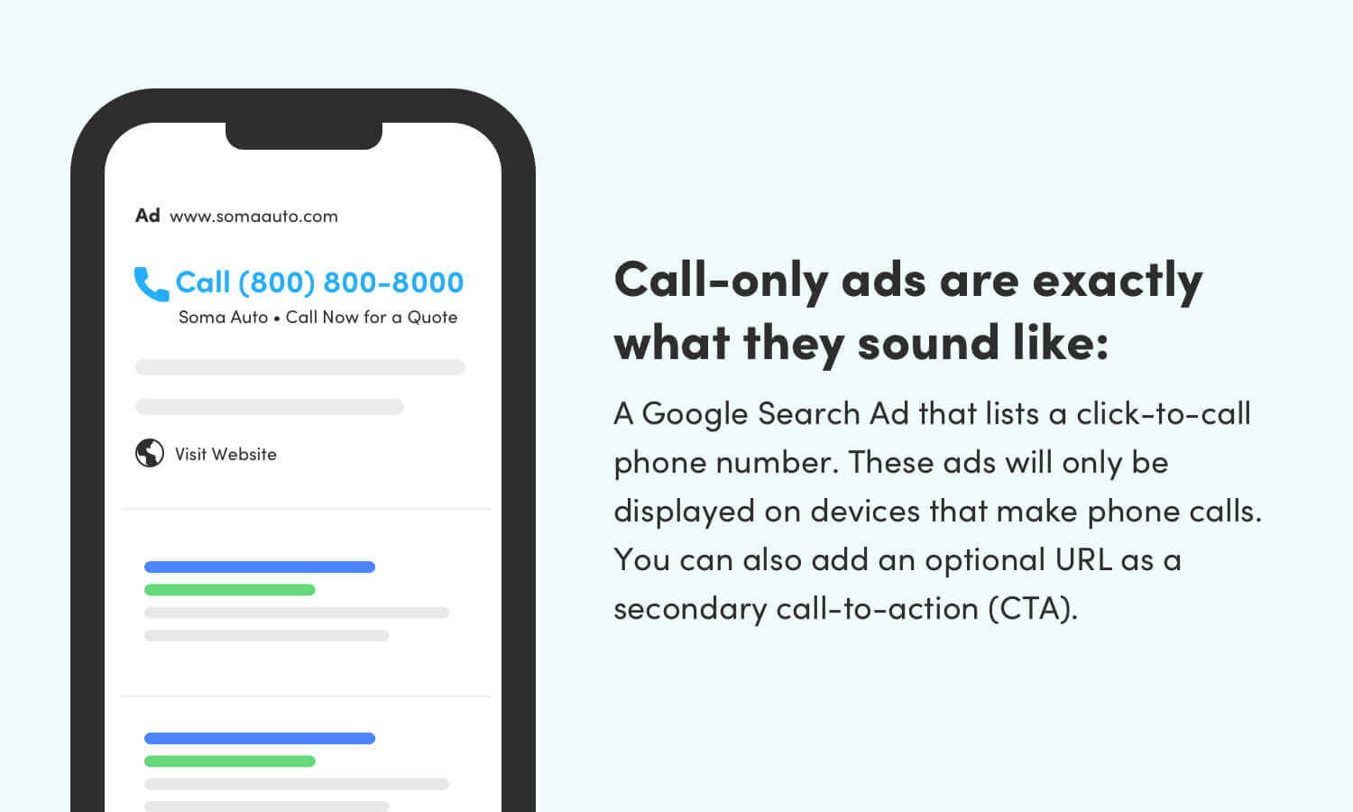 A Google call-only ad on a mobile device