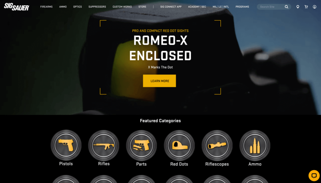 Adobe Commerce (formerly Magento) vs Woocommerce: Find the Best Fit for Your Business 4 homepage of Sig Sauer's website