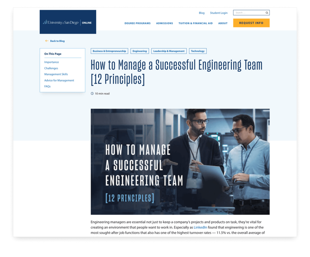 University of San Diego Online Degrees | SEO Content Strategy 6 USD Blog Detail