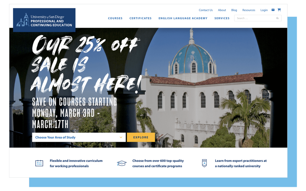 University of San Diego PCE | SEO Content Strategy 1 USD PCE Website