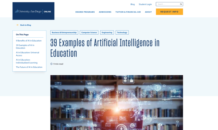 University of San Diego Online Degrees | SEO Content Strategy 9 AI In EDU Blog