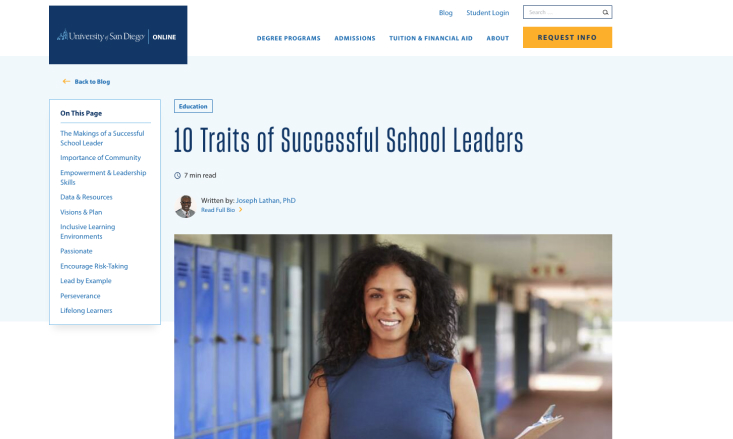 University of San Diego Online Degrees | SEO Content Strategy 11 Traits of successful school leaders Blog