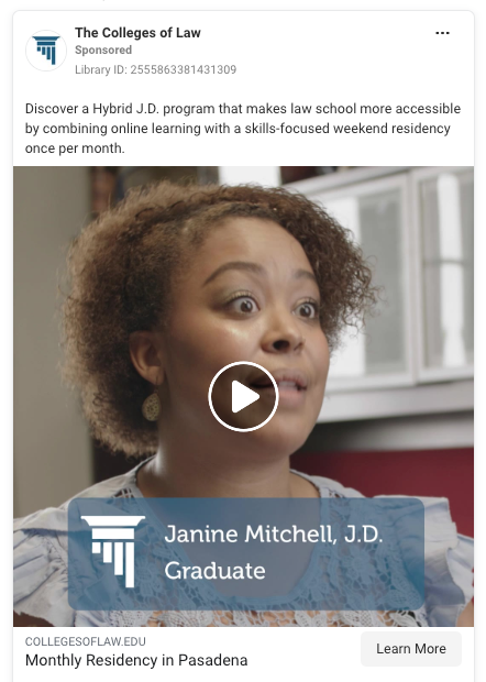 Close-up still of a graduate speaking on camera, name and title shown in on-screen text.