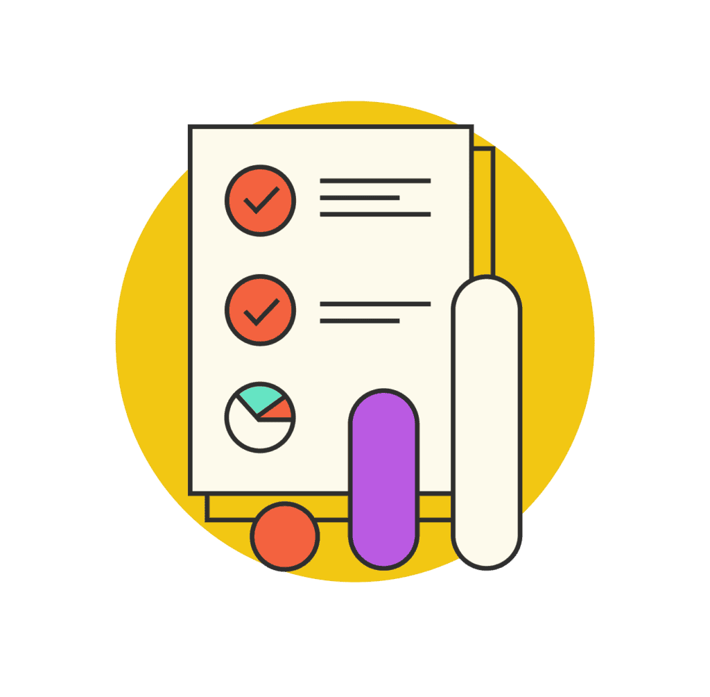 Higher Ed | Paid Search Landing Page Strategy 3 Checklist document with two completed items, one pie chart, and interactive slider controls.