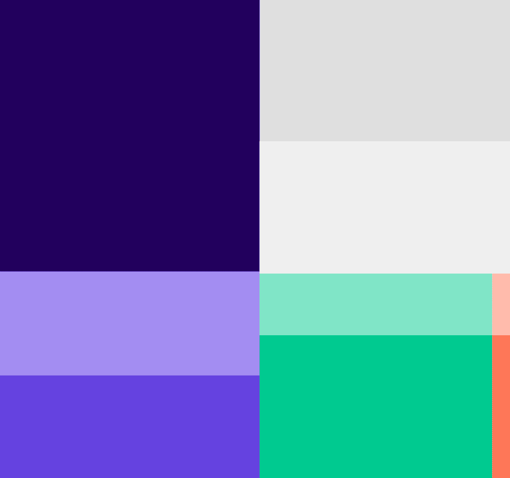 Abstract geometric composition with dark blue, light gray, lavender, turquoise, emerald green.