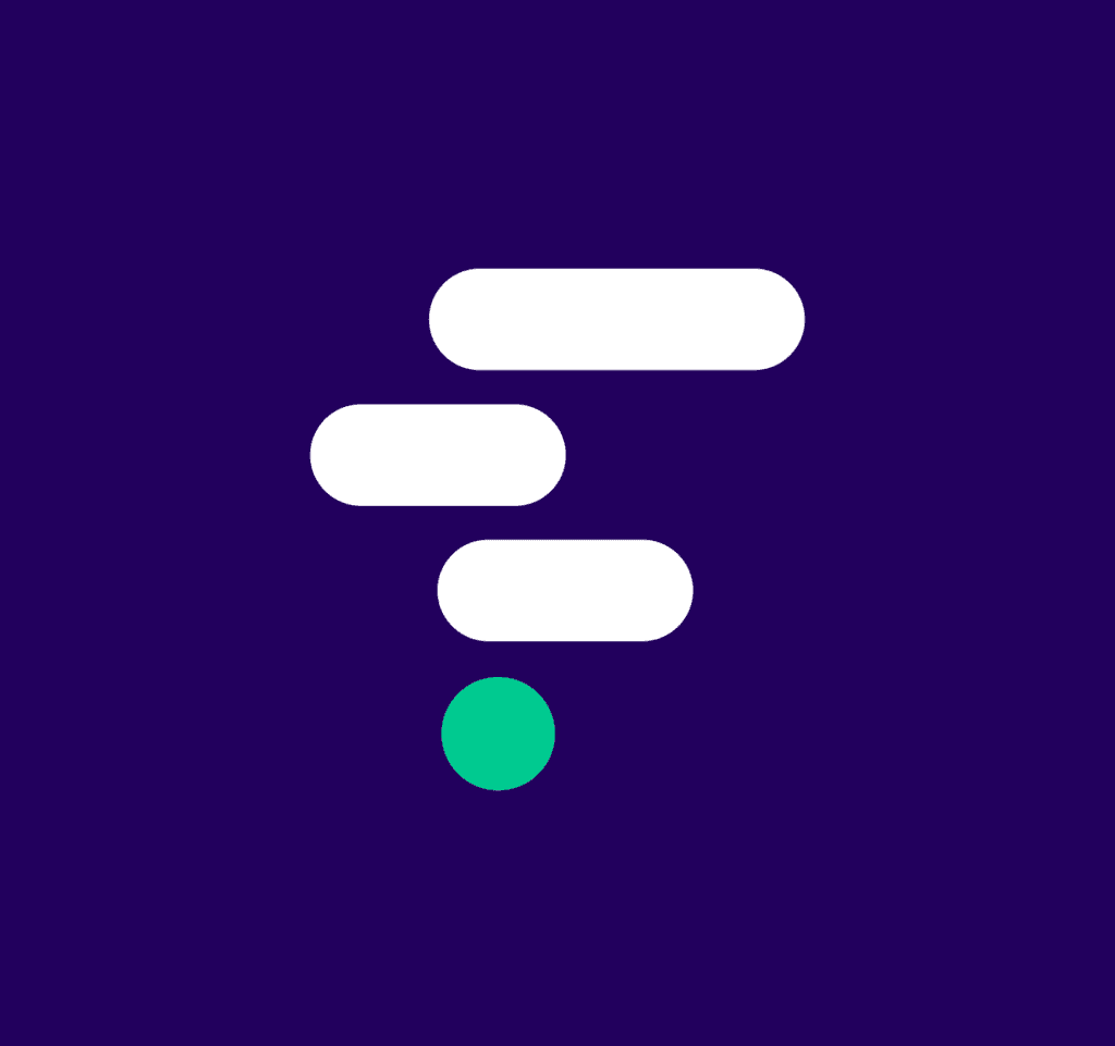 Three white rounded rectangles and one teal circle on a dark blue background.
