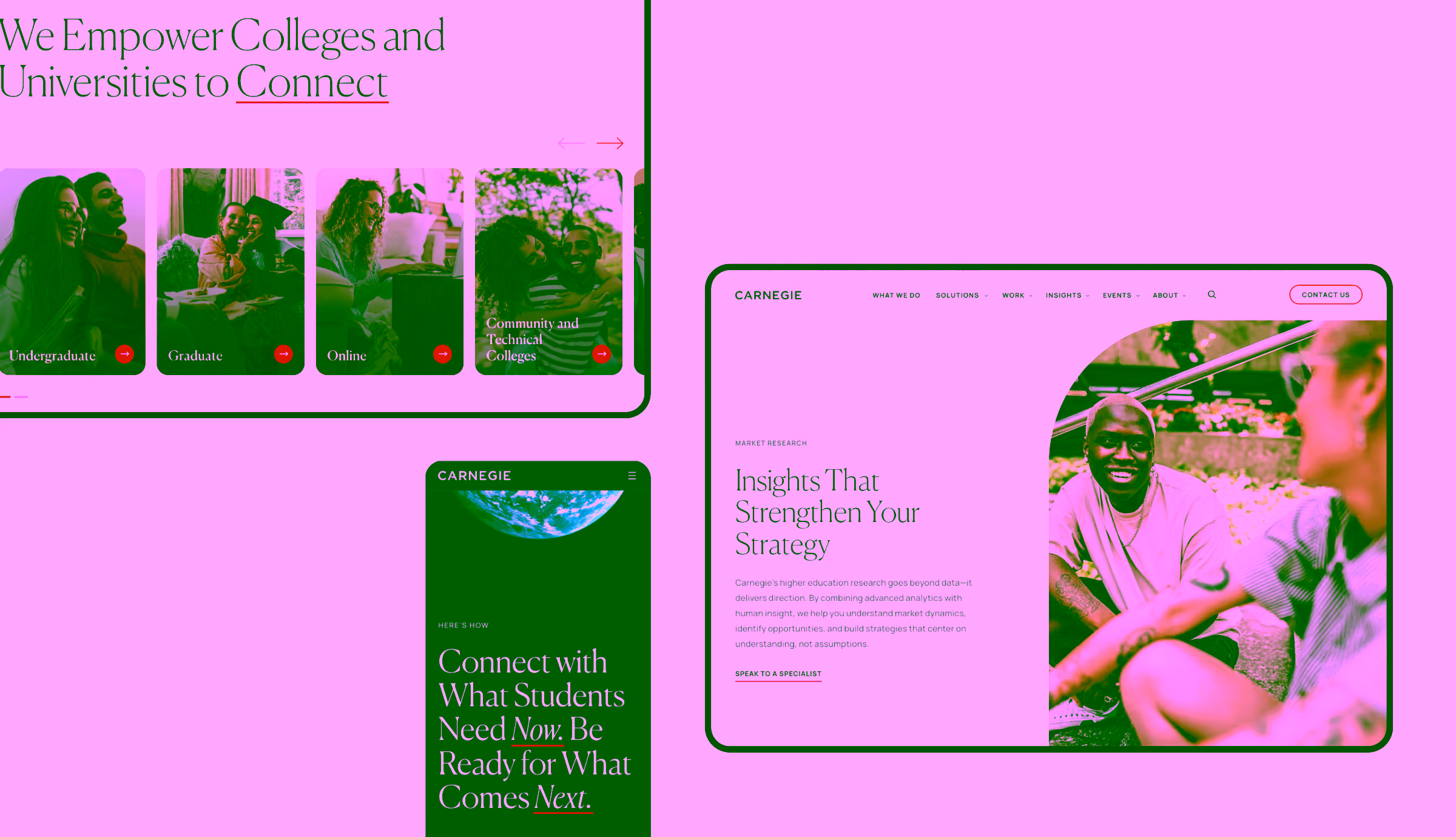 screen grabs of the Carnegie higher education website shown on tablets and phone