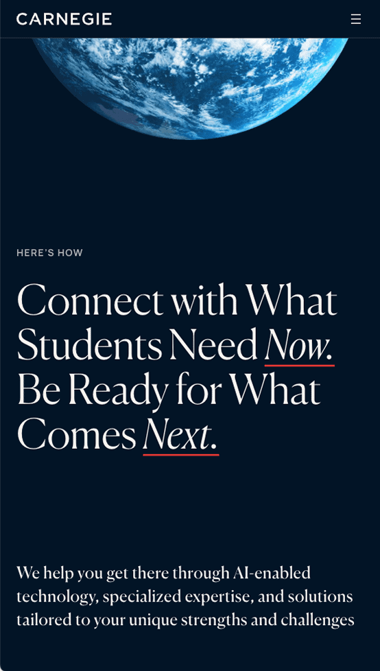 Carnegie Higher Ed website design mobile screen