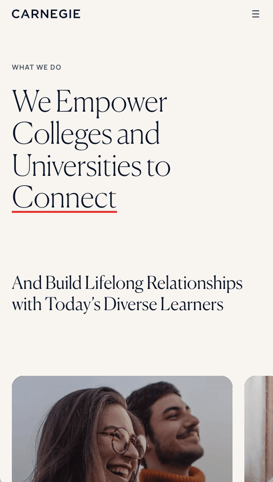 Carnegie Higher Ed website design mobile screen