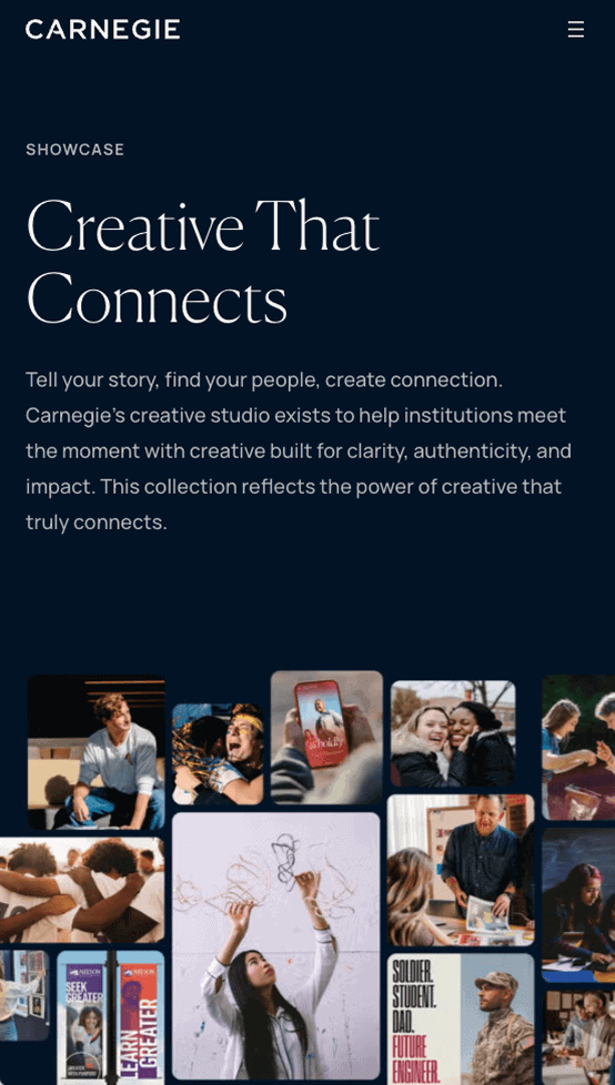 Carnegie Higher Ed website design mobile screen