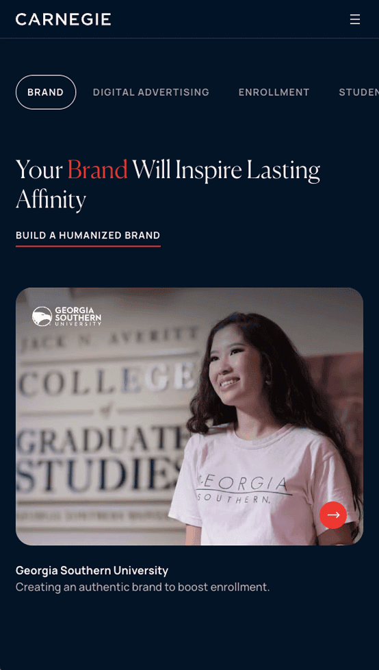 Carnegie Higher Ed website design mobile screen